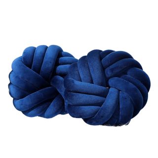 Two dark blue knotted throw pillows