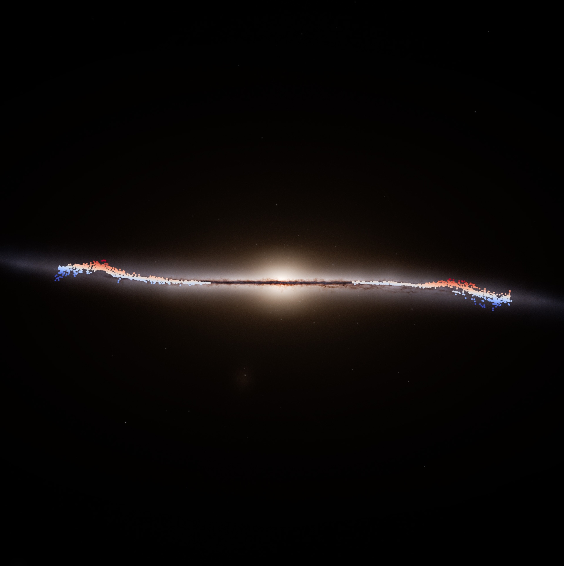 An image of a subtle wave pattern in blue and red colors with a glowing light behind it