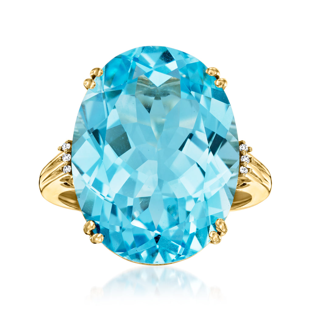 20.00 Carat Sky Blue Topaz Ring With Diamonds in 14kt Yellow Gold