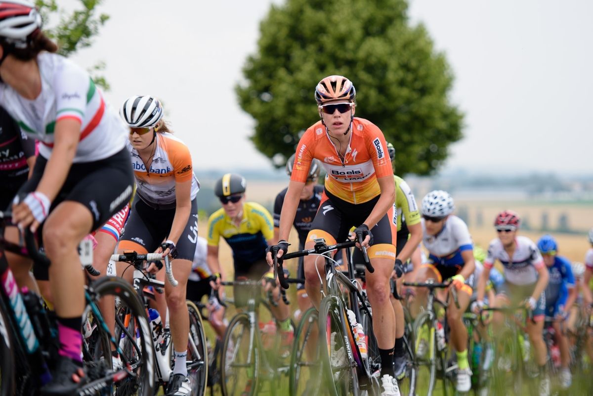 Ellen van Dijk well positioned on the first of three local laps around Altenburg at Th&uuml;ringen Rundfarht 2016 - Stage 3