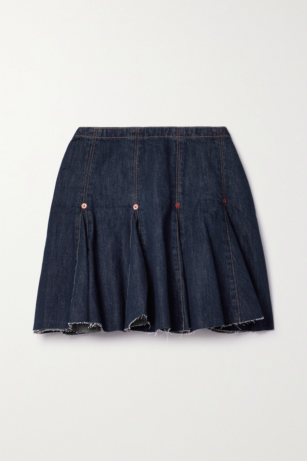 Flounce Pleated Frayed Denim Mini Skirt