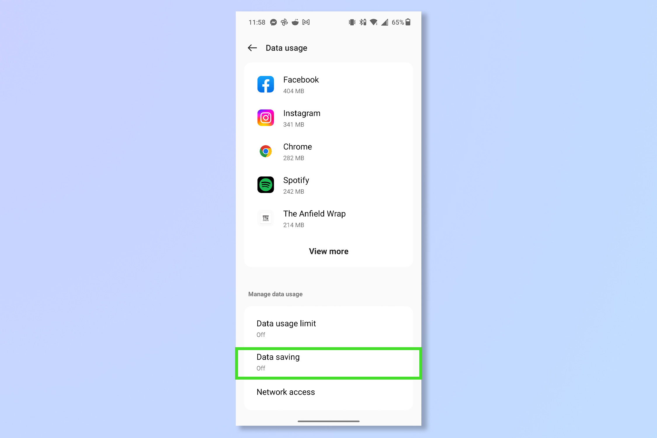 The fourth step to restricting background data on Android