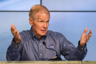 NASA Administrator Bill Nelson speaks at a press briefing at NASA's Kennedy Space Center in Florida, in July 2021.