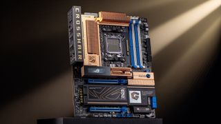 A promotional image of the Asus ROG Crosshair 2006 20th anniversary special edition motherboard