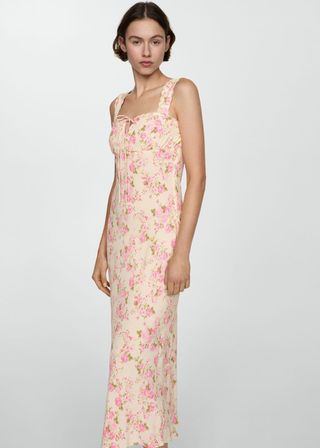 Floral Dress With Bow Neckline - Women