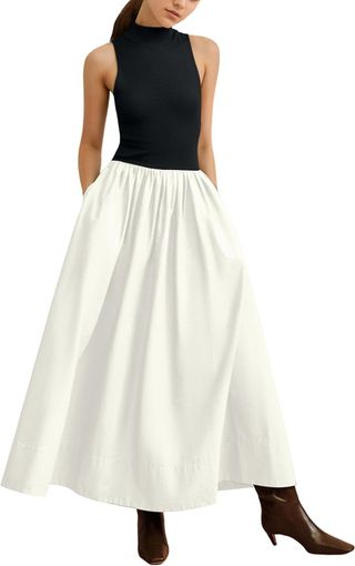 Lauweion, Sleeveless Turtleneck Maxi Mixed Media Dress