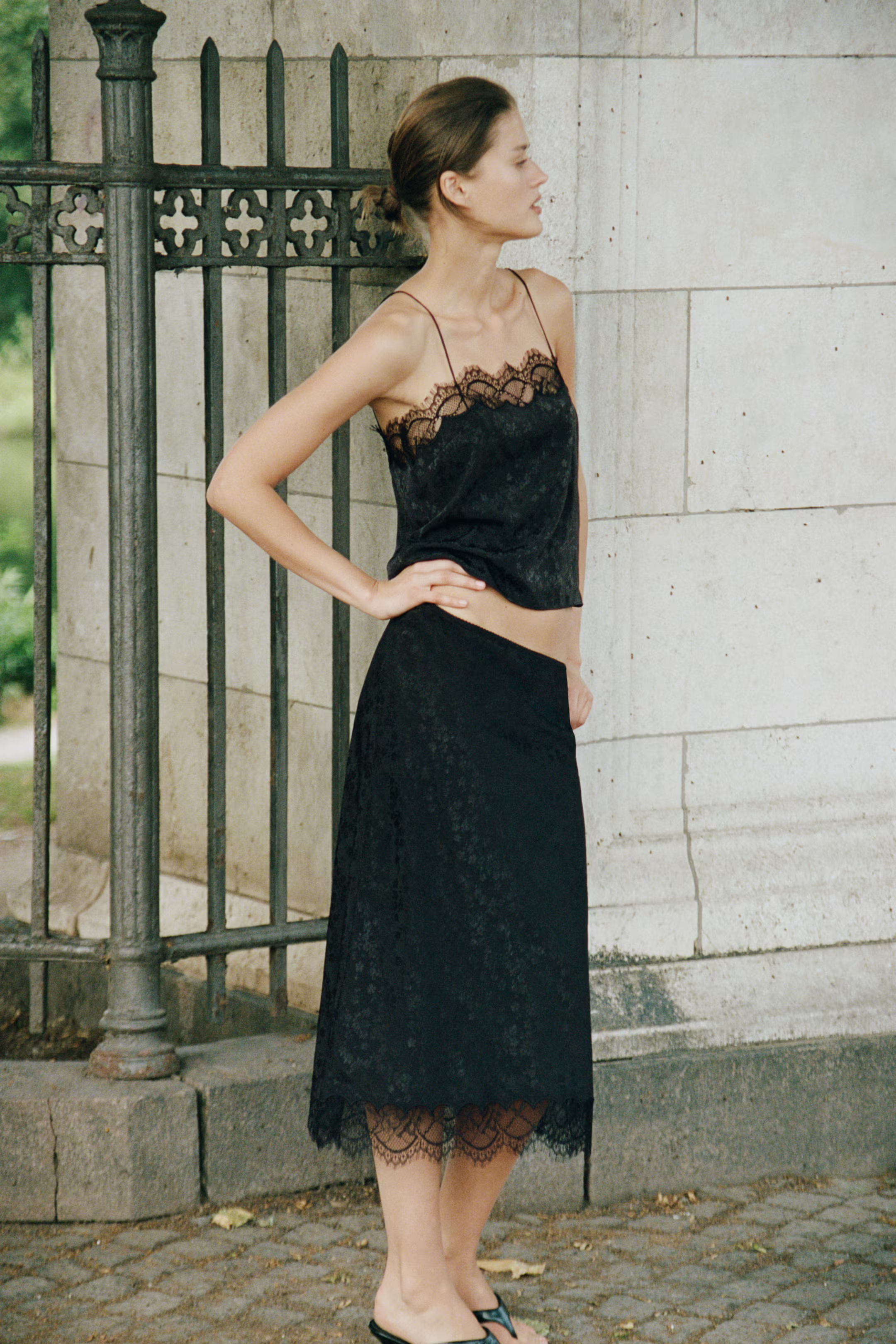 H&amp;M, Lace-Trimmed Midi Skirt