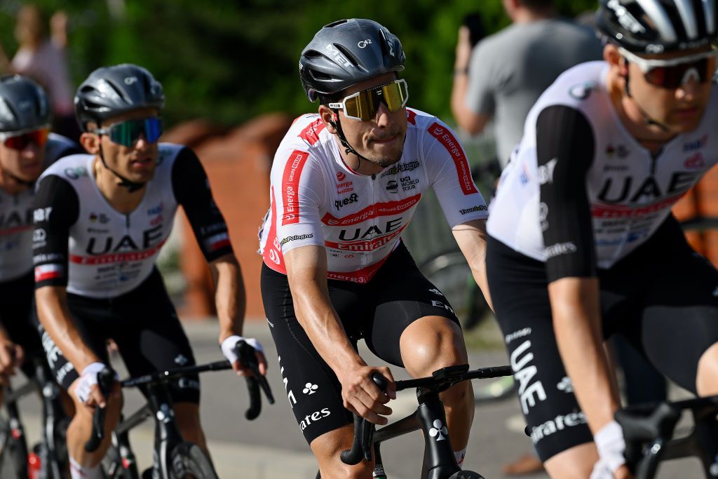 KRAKOW POLAND AUGUST 04 Joo Almeida of Portugal and UAE Team Emirates White Sprint Jersey competes during the 80th Tour de Pologne 2023 Stage 7 a 1666km stage from Zabrze to Krakw UCIWT on August 04 2023 in Krakw Poland Photo by Dario BelingheriGetty Images