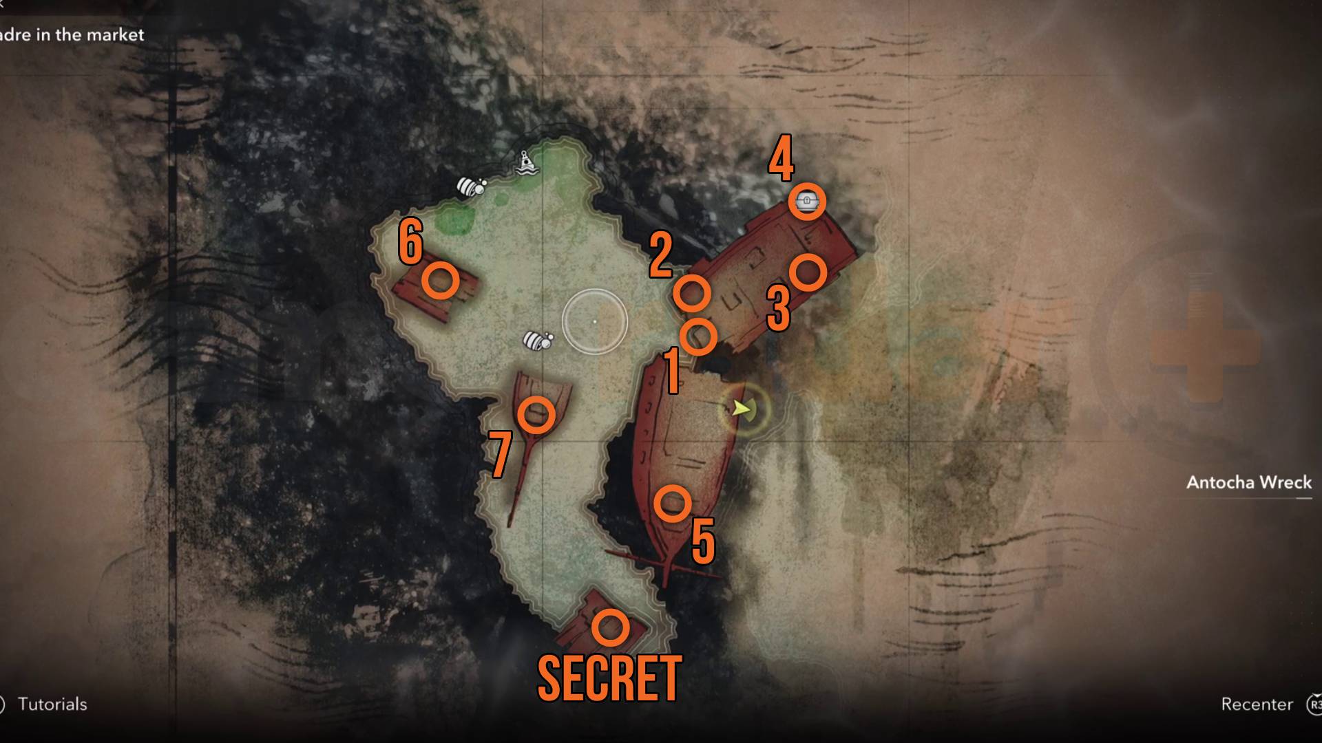 Black Flag Resynced Antocha Wreck map marking all chests