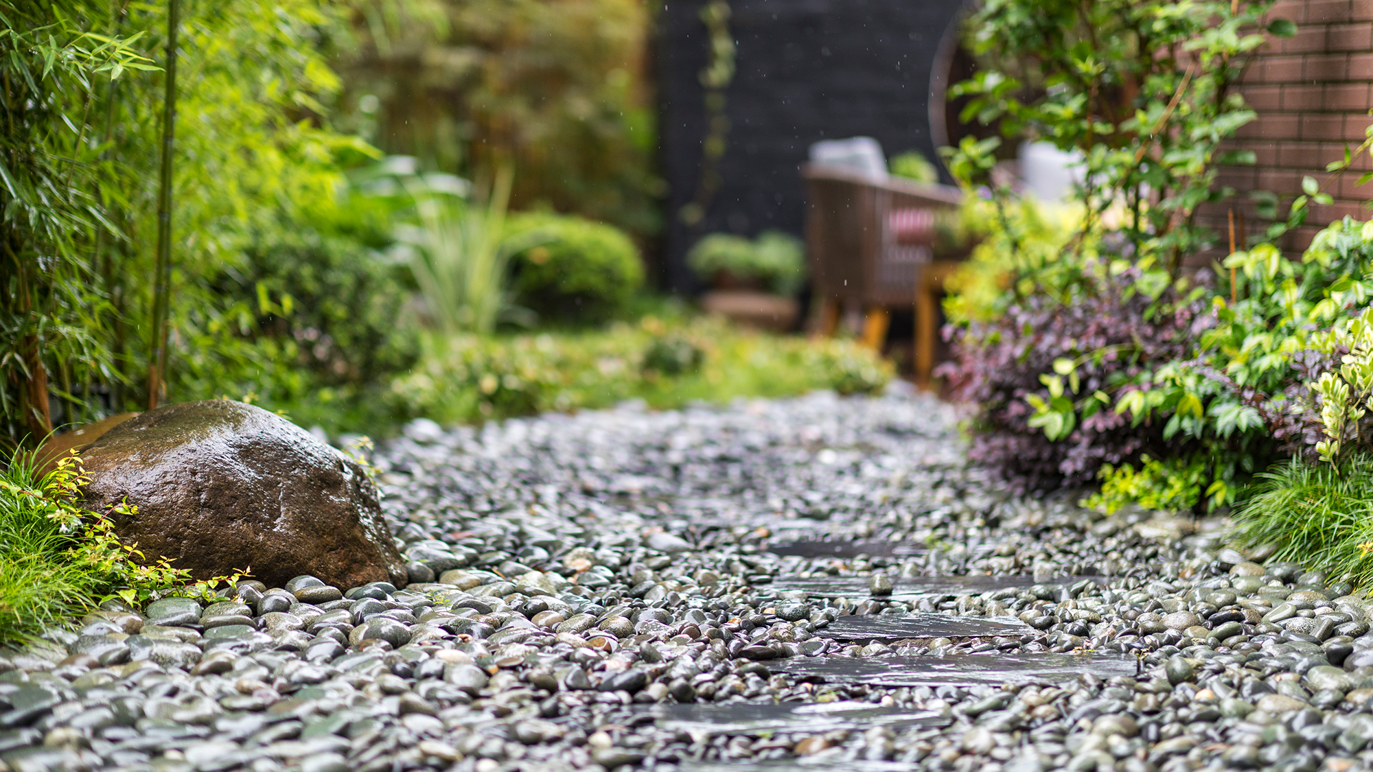 Pebble path in garden