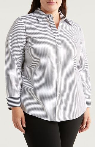 Stripe Cotton Poplin Button-Up Shirt