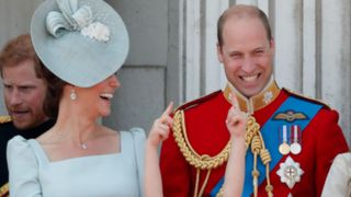 Princess Catherine and Prince William stand on the Buckingham Palace balcony during the Trooping the Colour in 2018