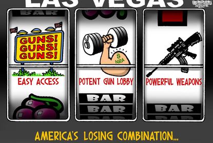 Political cartoon U.S. Las Vegas shooting NRA gun control