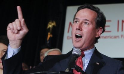 Rick Santorum stymied Mitt Romney's momentum on Tuesday, sweeping to victory in Colorado, Minnesota, and Missouri, giving Santorum more total wins (four) than Romney (three).