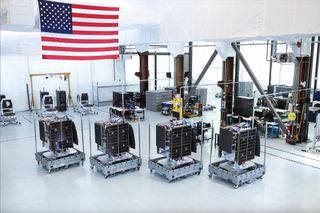 The four Astranis "MicroGEO" satellites that are scheduled to launch atop a SpaceX Falcon 9 rocket on Dec. 20, 2024.