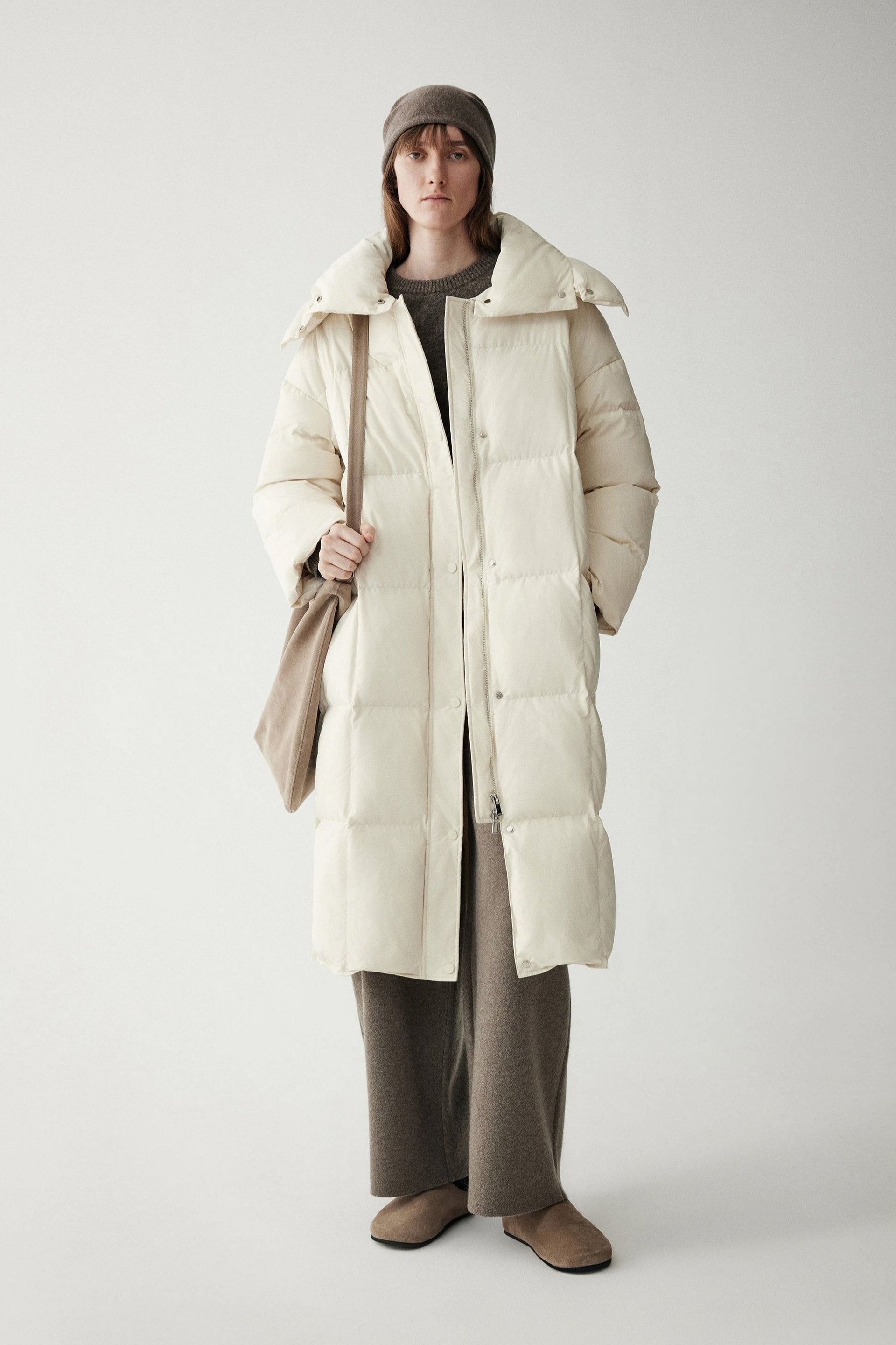Hooded Long Goose Down Jacket - Off White / 4