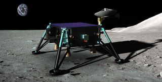 Artist's interpretation of the Draper/MIT team's hopping spacecraft on the moon, for the Google Lunar X Prize.