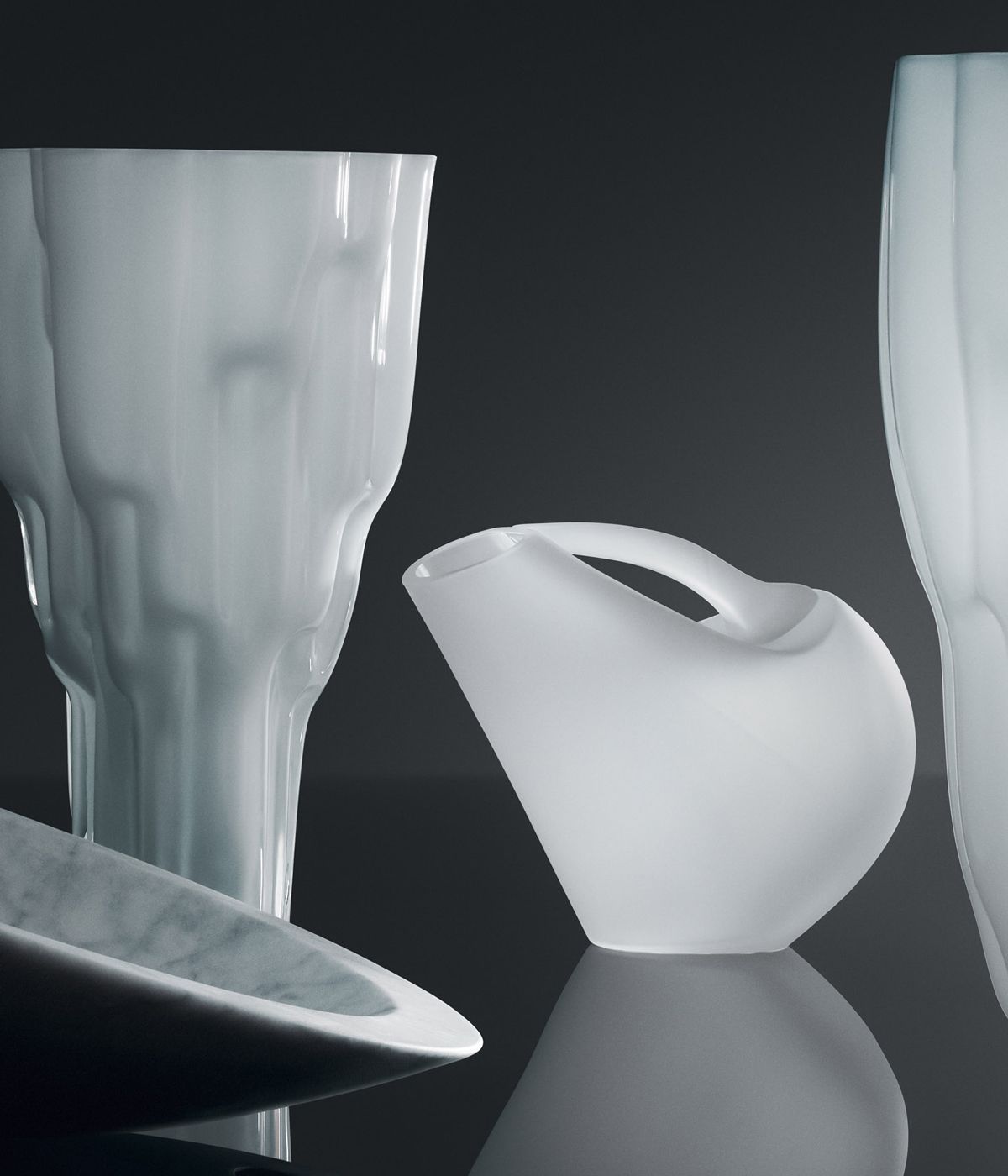 White marble and crystal jugs and bowls