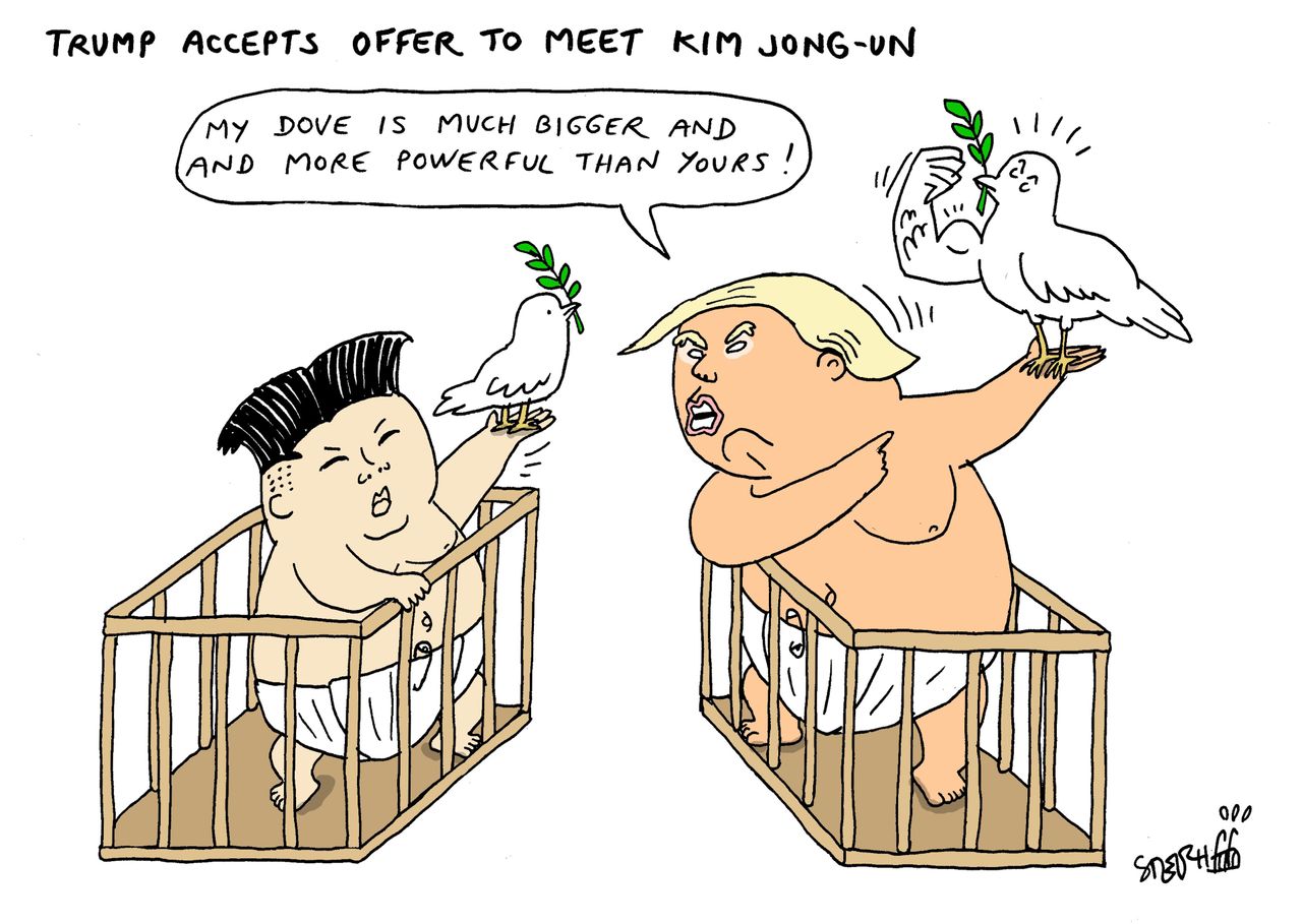 Political cartoon U.S. Trump Kim Jong-Un North Korea negotiations