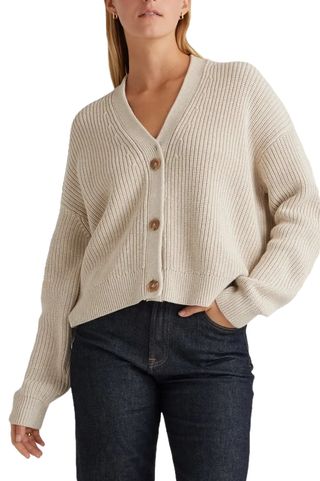 100% Organic Cotton Fisherman Boxy Cropped Cardigan