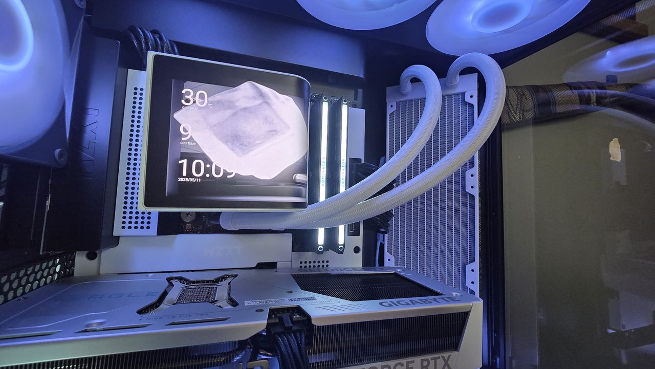 Tryx Panorama 360 liquid cooler installed on a test bench.