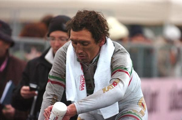 Filippo Pozzato's Italian Champion's kit wasn't even close to being white after this stage.