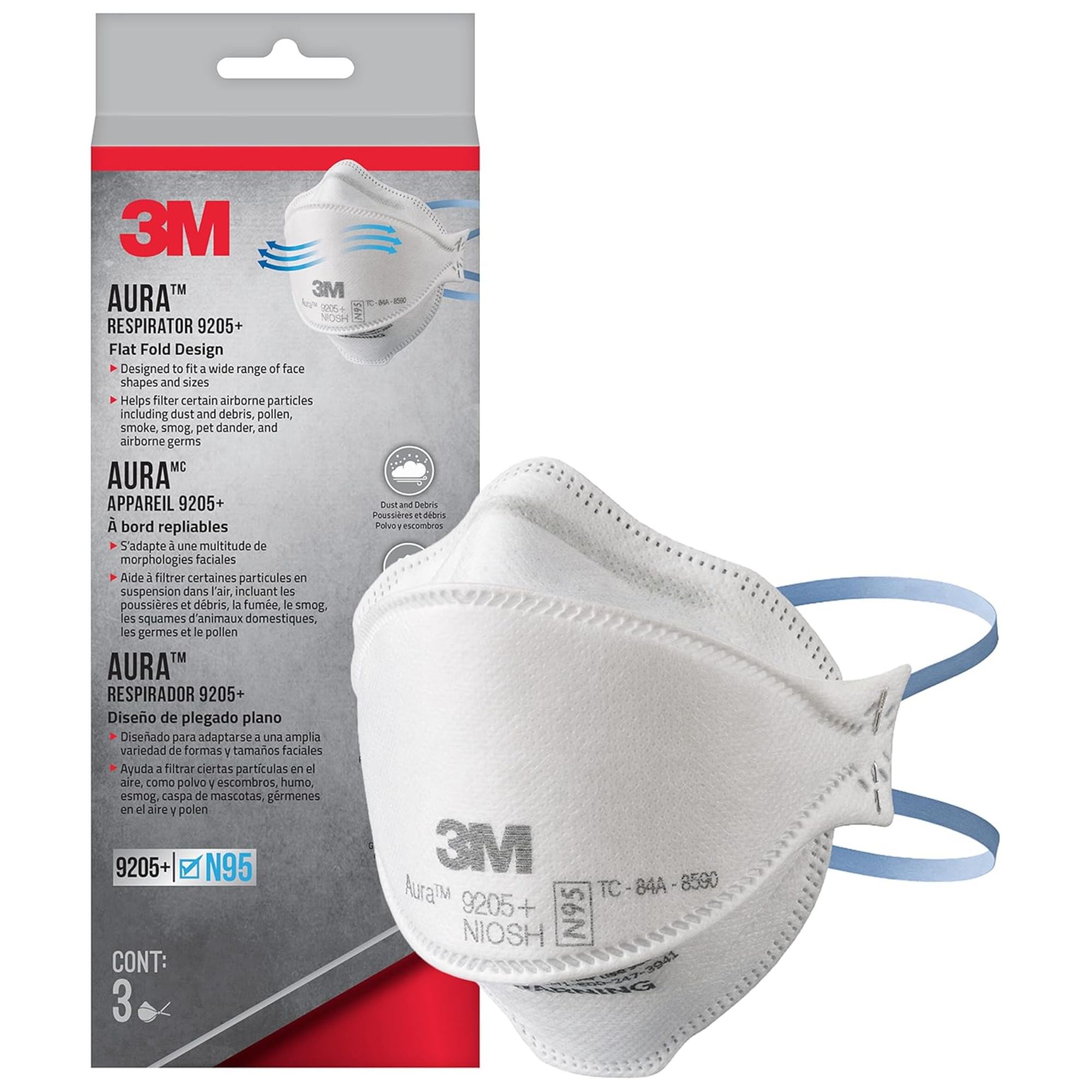 White respirator mask with grey and red packaging