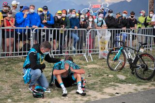 MERIBEL FRANCE SEPTEMBER 16 Arrival Bryan Coquard of France and Team BB Hotels Vital Concept Disappointment during the 107th Tour de France 2020 Stage 17 a 170km stage from Grenoble to Mribel Col de la Loze 2304m TDF2020 LeTour on September 16 2020 in Mribel France Photo by Christophe PetitTesson PoolGetty Images