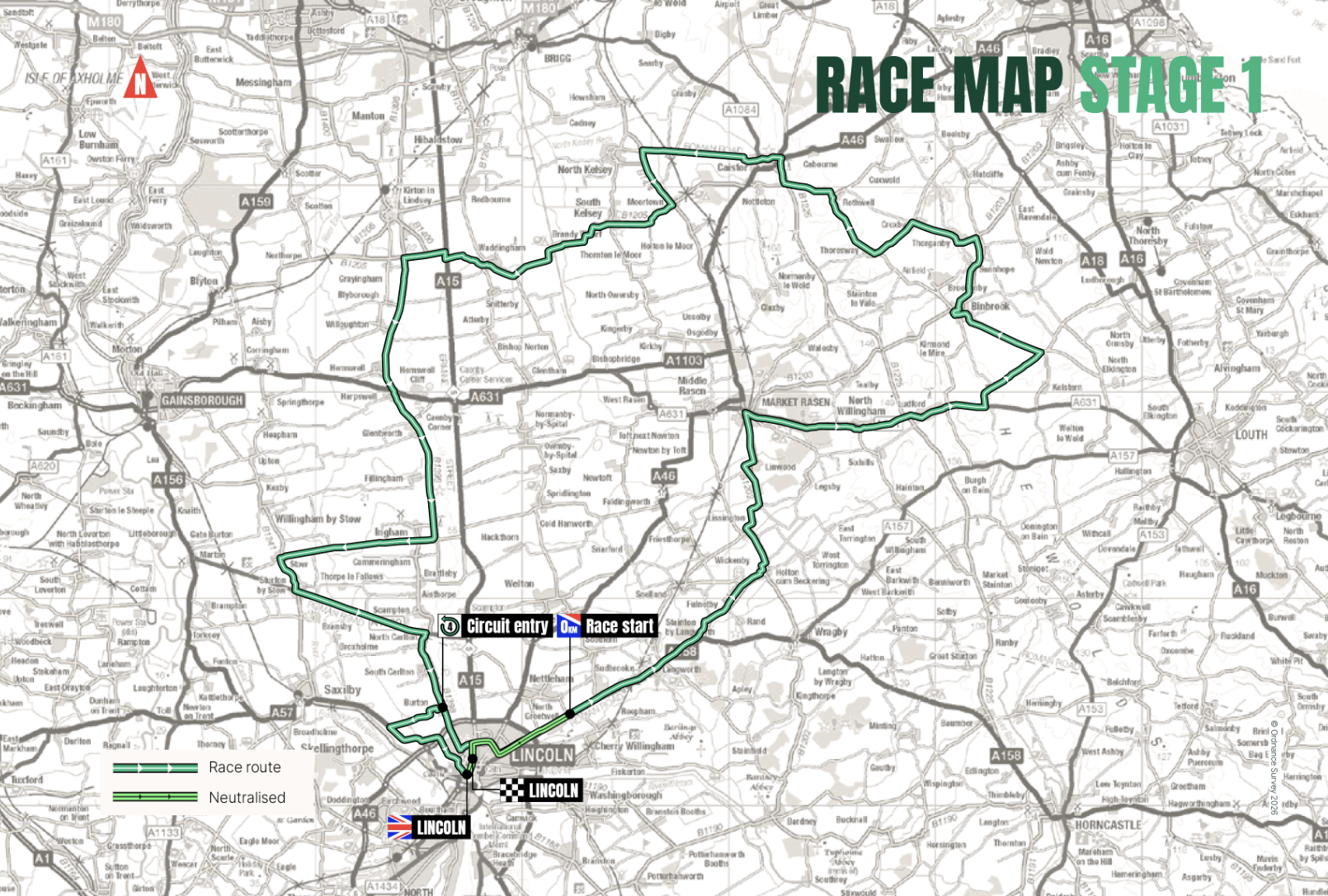 Tour of Britain Men 2026 map of stage 1