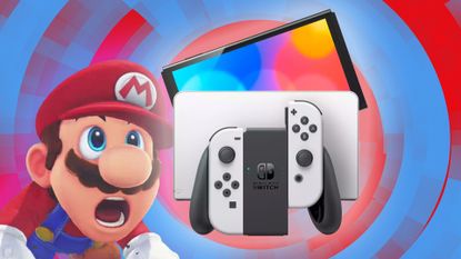 Nintendo Switch OLED and shocked Mario