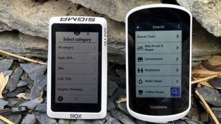 Garmin and Sigma GPS units with directions screens