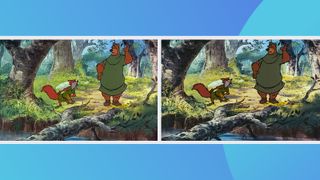 Two screenshots from Robin Hood showing the difference between the original film and the remaster