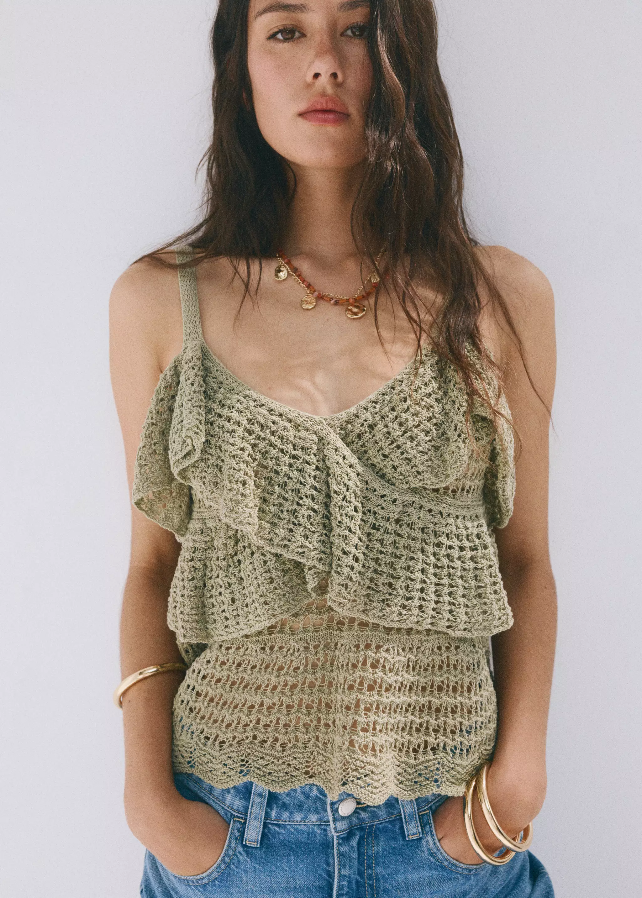 Ruffled Crochet Top - Women | Mango United Kingdom