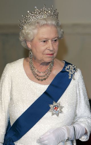HM Queen Elizabeth II attends a State Banquet hosted by President George W. Bush at the White House, Washington DC on May 7, 2007.