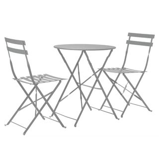 Grey metal bistro set with two seats