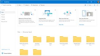 Microsoft OneDrive's user interface and personal vault folders