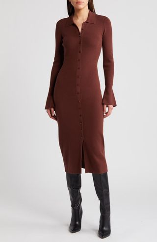 Tascha Long Sleeve Rib Cardigan Sweater Dress