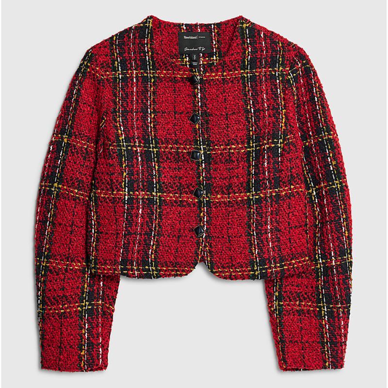 River Island, Red Tartan Boucle Jacket