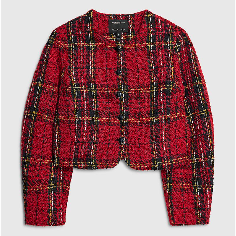 River Island , Red Tartan Boucle Jacket