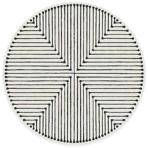 Ruggable X Jonathan Adler Machine Washable Area Rug – Inkdrop Black & Ivory 8 Ft Round, Stain-Resistant, Non-Slip With Cushioned Pad – Large Rugs for Living Room, Bedroom, Hallway, Entryway & Office