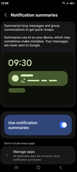 Samsung is reportedly testing AI-powered notification summaries for long texts in One UI 8.5.