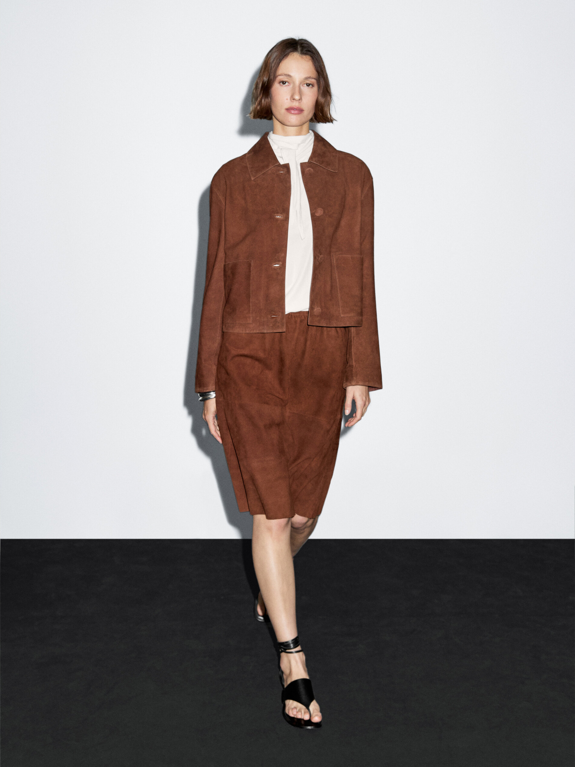 Straight Fit Suede Leather Skirt