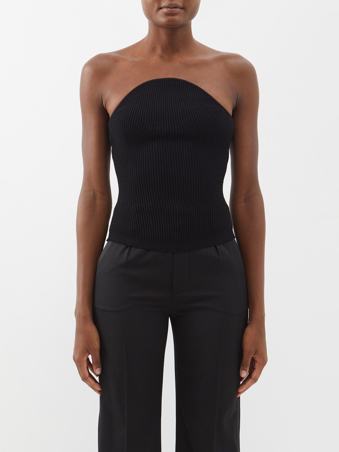 Jericho Curved-Neckline Ribbed Bandeau Top