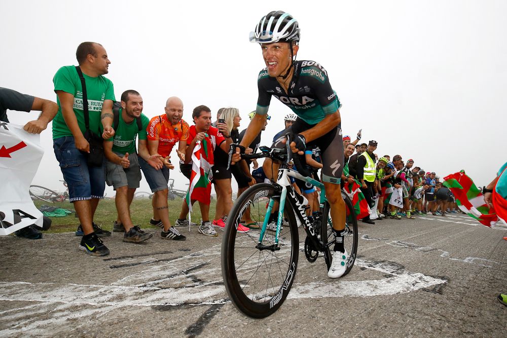 Rafal Majka climbs toward Balc&oacute;n de Bizkaia during stage 17 at the Vuelta