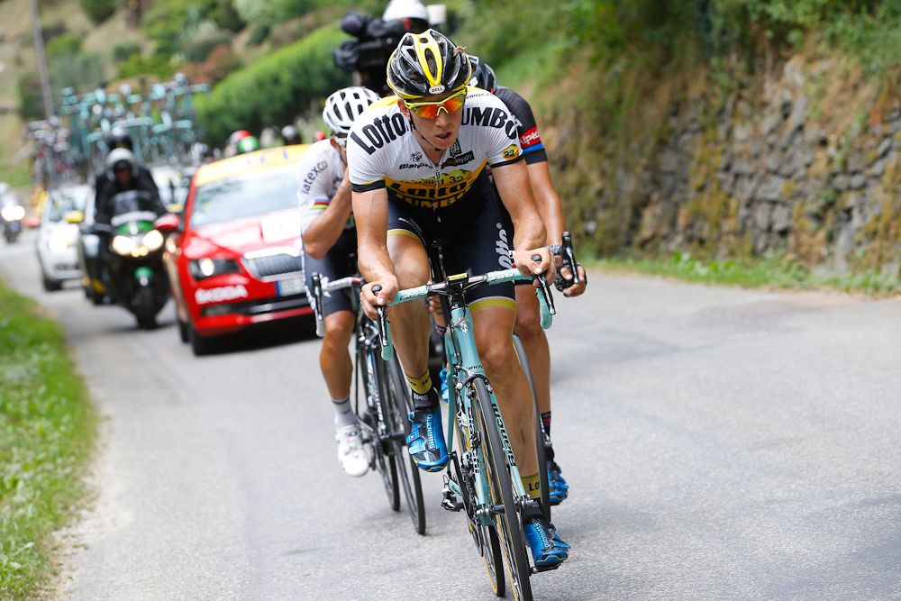 Sep Vanmarcke on the front of the breakaway.