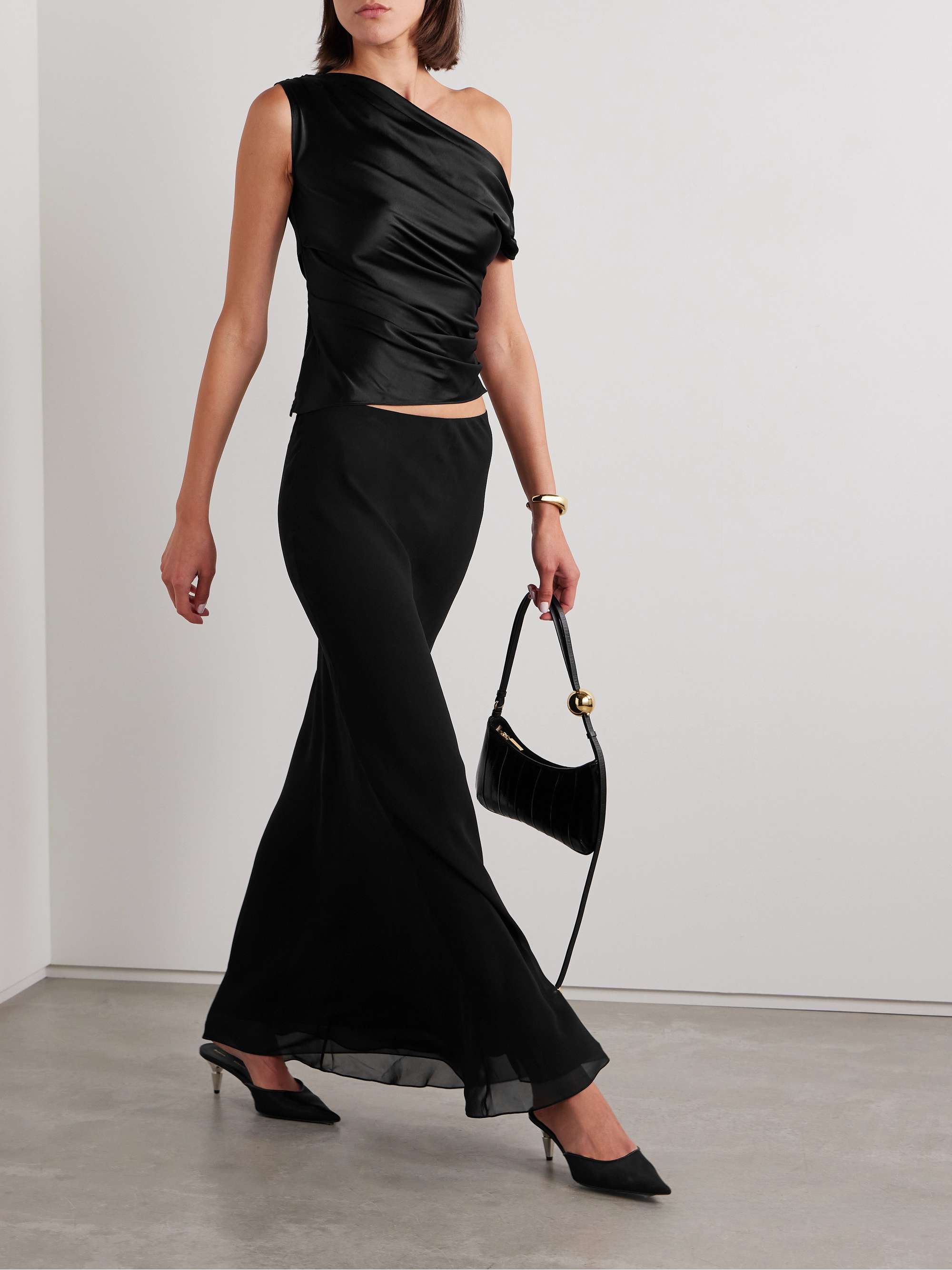 Phare One-Shoulder Draped Silk-Blend Satin Top