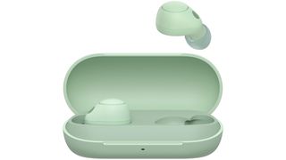 Sony WF-C700 wireless earbuds in sage green with case