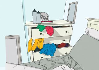 Illustration of a cyclist's untidy room