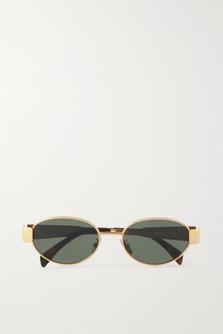 Oval-Frame Gold-Tone and Tortoiseshell Acetate Sunglasses