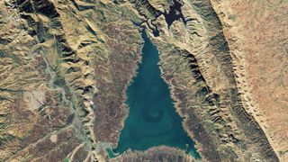 A satellite photo showing a zoomed-out version of Lake Dukan 